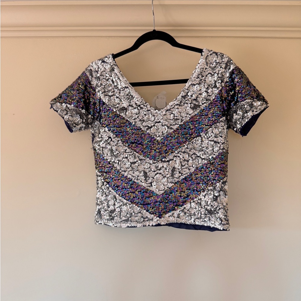 Vintage Sequin 100% Wool Cropped Sweater Top